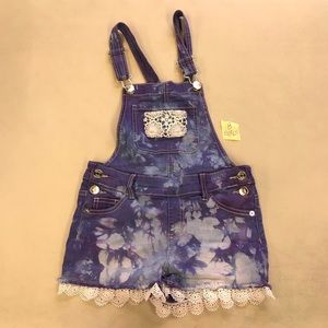 Tie Dye Justice Girls Overall Shorts sz 8 Blues Purples Upcycled SUPER CUTE!!
